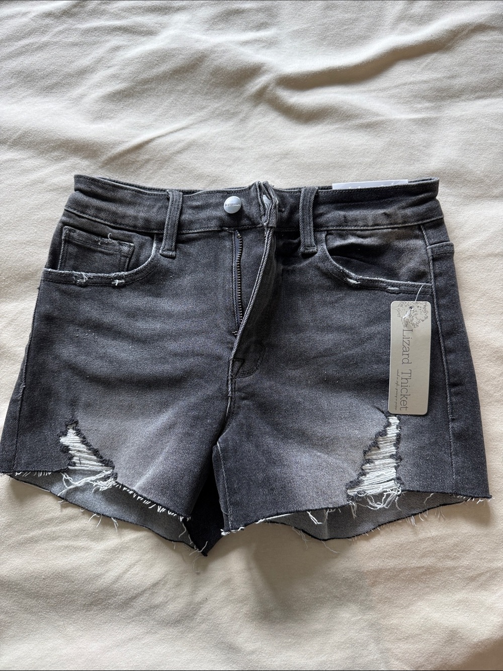 Lizard Thicket Washed Black Distressed Denim Shorts